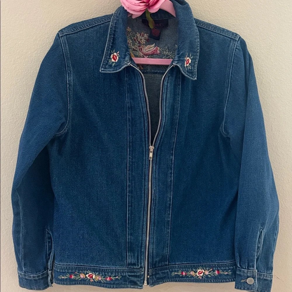 Denim&Co Blue Jacket with Floral Embroidery - Picture 2 of 9